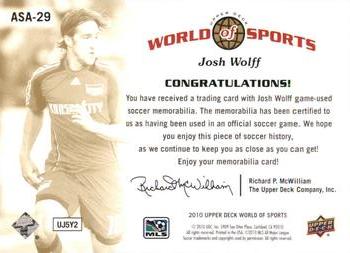2010 Upper Deck World of Sports - All-Sport Apparel Memorabilia #ASA-29 Josh Wolff Back