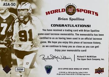 2010 Upper Deck World of Sports - All-Sport Apparel Memorabilia #ASA-50 Brian Spallina Back
