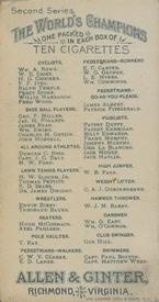 1888 Allen & Ginter World's Champions (N29) #NNO George F. Miller Back
