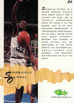 1994-95 Classic Assets #26 Shaquille O'Neal Back