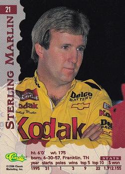 1996 Classic Assets #21 Sterling Marlin Back