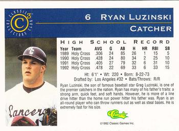 1992-93 Classic C3 #6 Ryan Luzinski Back
