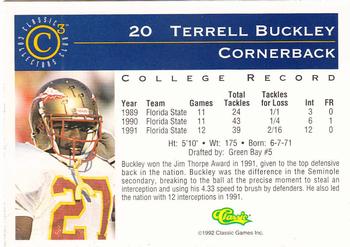 1992-93 Classic C3 #20 Terrell Buckley Back