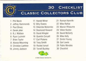 1992-93 Classic C3 #30 Checklist Back