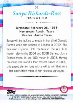 2012 Topps U.S. Olympic Team & Hopefuls #30 Sanya Richards-Ross Back