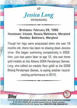 2012 Topps U.S. Olympic Team & Hopefuls #65 Jessica Long Back