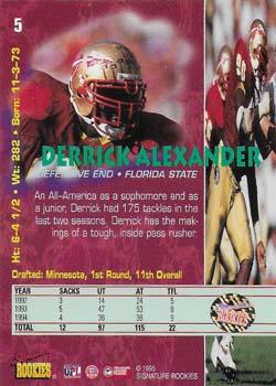 1995 Signature Rookies Tetrad - Autographs #5 Derrick Alexander Back