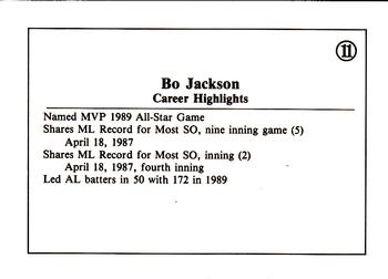 1990 Bo '90 Blue Border (unlicensed) #11 Bo Jackson Back