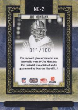 2008 Donruss Sports Legends - Museum Collection Materials #MC-2 Joe Montana Back