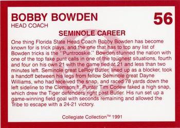 1990-91 Collegiate Collection Florida State Seminoles #56 Bobby Bowden Back