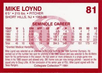 1990-91 Collegiate Collection Florida State Seminoles #81 Mike Loynd Back
