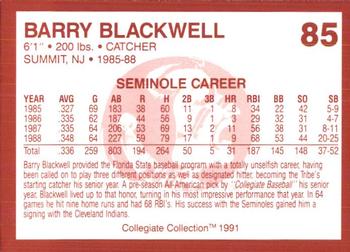 1990-91 Collegiate Collection Florida State Seminoles #85 Barry Blackwell Back