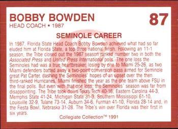 1990-91 Collegiate Collection Florida State Seminoles #87 Bobby Bowden Back