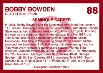 1990-91 Collegiate Collection Florida State Seminoles #88 Bobby Bowden Back
