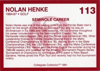 1990-91 Collegiate Collection Florida State Seminoles #113 Nolan Henke Back