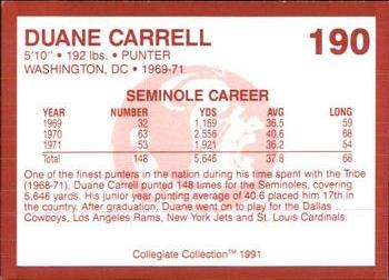 1990-91 Collegiate Collection Florida State Seminoles #190 Duane Carrell Back