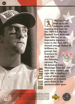 1996 Upper Deck USA Olympicards #51 Will Clark Back