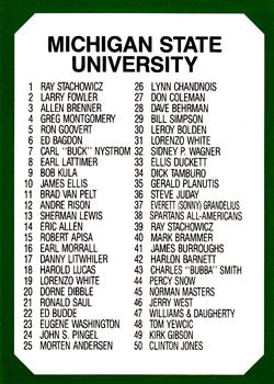 1990 Collegiate Collection Michigan State Spartans #100 Michigan State University Checklist (1-100) Front