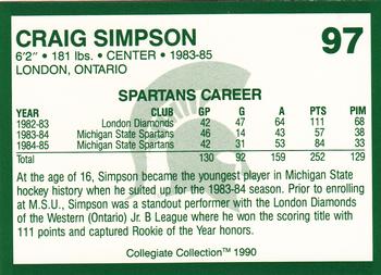 1990 Collegiate Collection Michigan State Spartans #97 Craig Simpson Back