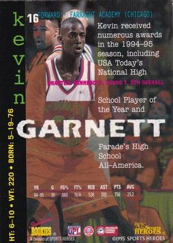 1995 Signature Rookies Fame and Fortune #16 Kevin Garnett Back