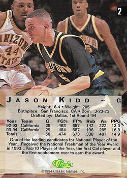 1994 Classic Four Sport - Gold #2 Jason Kidd Back