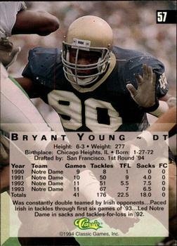 1994 Classic Four Sport - Gold #57 Bryant Young Back