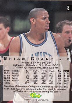 1994 Classic Four Sport - Gold #8 Brian Grant Back