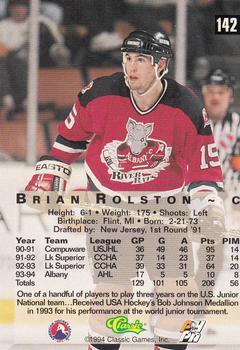 1994 Classic Four Sport - Printer's Proofs #142 Brian Rolston Back