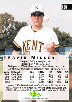 1994 Classic Four Sport - Printer's Proofs #167 Travis Miller Back