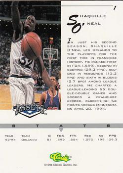 1994-95 Classic Assets - Silver Signature #1 Shaquille O'Neal Back