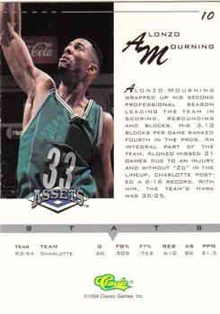 1994-95 Classic Assets - Silver Signature #10 Alonzo Mourning Back