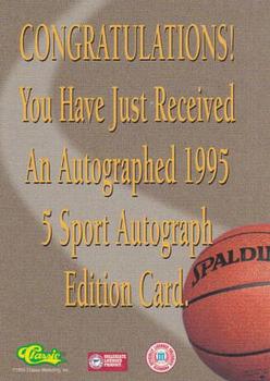 1995 Classic Five Sport - Autographs #NNO Joe Smith Back