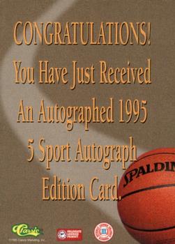 1995 Classic Five Sport - Autographs #NNO Andrew DeClercq Back
