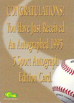 1995 Classic Five Sport - Autographs #NNO Billy Wagner Back