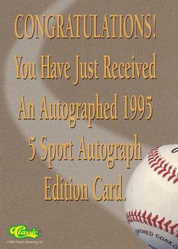 1995 Classic Five Sport - Autographs #NNO Brooks Kieschnick Back