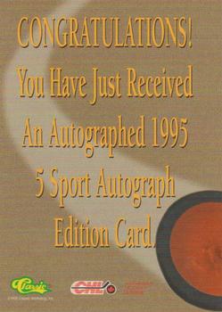 1995 Classic Five Sport - Autographs #NNO Nolan Baumgartner Back