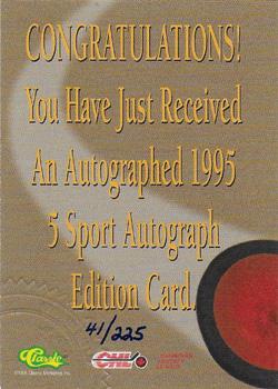 1995 Classic Five Sport - Autographs Numbered #NNO Jarome Iginla Back