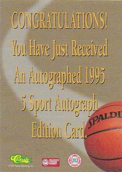1995 Classic Five Sport - Autographs Numbered #NNO Brent Barry Back