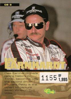 1995 Classic Five Sport - Classic Standouts #CS 3 Dale Earnhardt Back