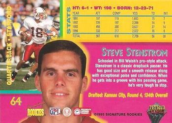 1995 Signature Rookies Tetrad Autobilia #64 Steve Stenstrom Back