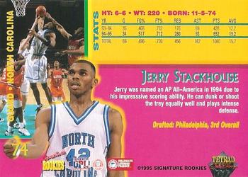 1995 Signature Rookies Tetrad Autobilia #74 Jerry Stackhouse Back