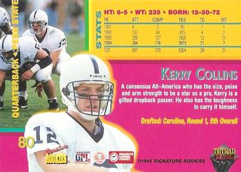 1995 Signature Rookies Tetrad Autobilia #80 Kerry Collins Back