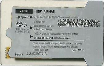 1996 Classic Clear Assets - Phone Cards $1 #7 Troy Aikman Back
