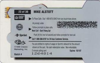 1996 Classic Clear Assets - Phone Cards $2 #23 Mike Alstott Back