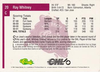 1991 Classic Four Sport - French #20 Ray Whitney Back