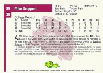1991 Classic Four Sport - French #89 Mike Groppuso Back