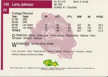 1991 Classic Four Sport - French #149 Larry Johnson Back