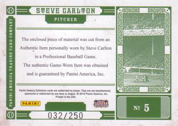 2010 Panini Century - Ballpark Materials #5 Steve Carlton Back