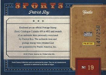 2010 Panini Century - Sports Stamp Materials #19 Patrick Roy Back