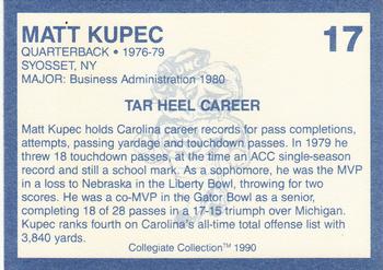 1990-91 Collegiate Collection North Carolina Tar Heels #17 Matt Kupec Back